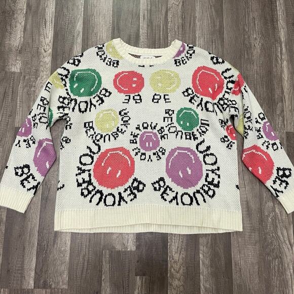 Oversized “Be Kind” Smiley Face Sweater – Size Small (Fits Up to Medium/Large) - Picture 2 of 5